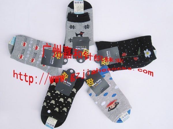 供应促销高档纯棉女袜 女式全棉中筒袜