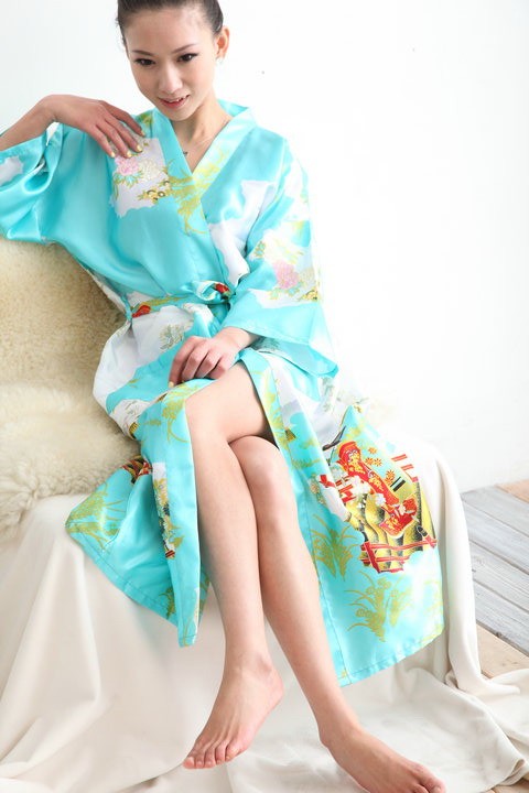 供应仿真丝和服式浴袍 女式睡袍睡衣