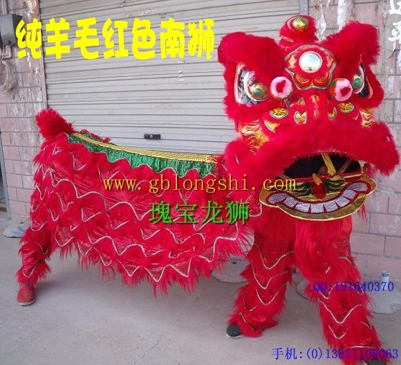 供应纯澳洲羊毛醒狮 红色佛装南狮