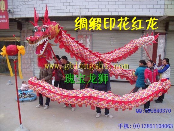 供应绸缎印花红龙 红色龙灯