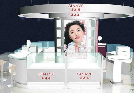 供应化妆品店面装修效果图，化妆品展示柜设计，化妆品展柜制作工厂