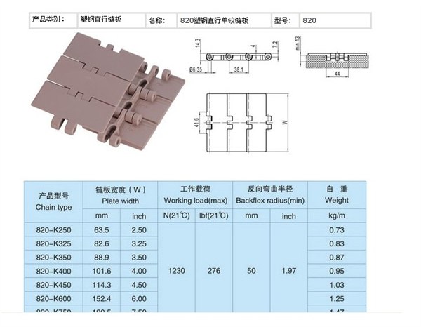 供应820K450塑钢链板  塑料传送带