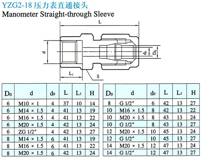 YZG2-18压力表直通终端接头