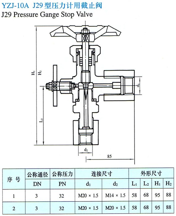 J29型压力计用截止阀(10A)