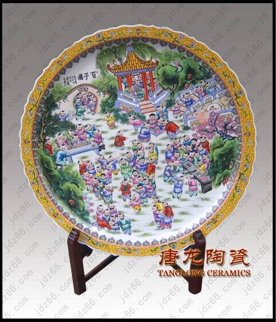 供应手绘百子图大瓷盘高档礼品大瓷盘陶瓷大瓷盘