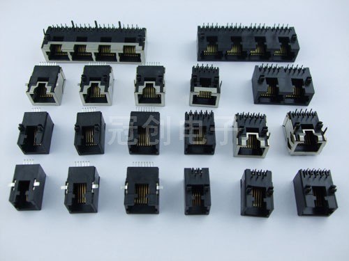 供应90度插板式TH型RJ45母座/水晶头母座、网络插座