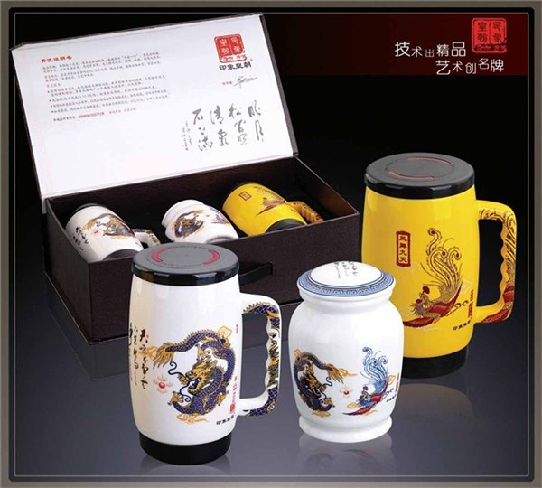 供应骨瓷龙凤套装杯，单件、两件套，三件套