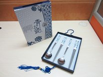 手提盒精品青花瓷勺筷4件套 青花瓷大号勺筷多件套装