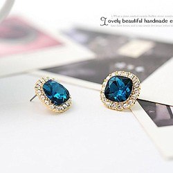 供应【R071保色金】韩版简洁方水晶 耳环饰品 耳钉（3色选）