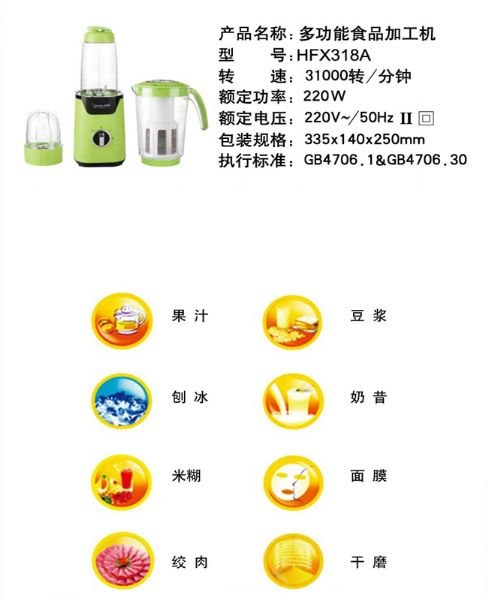 台湾家家户户-好富星全能料理机/豆浆机/果汁/绞肉/搅拌/干磨/面膜/刨冰/新品