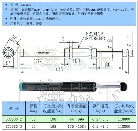 供应螺牙M25油压缓冲器SC2580 AD2580
