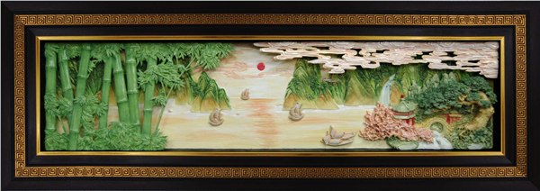 供应叠雕画大幅玄关画手工彩绘可做仿象牙效果