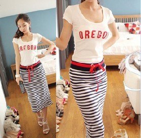 供应金兰妃2012夏装新款海军风条纹修身包臀连衣裙