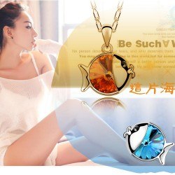 供应义乌时尚饰品批发网直销可爱时尚胖胖亲嘴鱼水晶项链