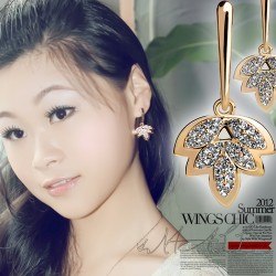 供应韩国饰品骗批发进货网直销时尚大气女款满钻双层水晶树叶耳钉