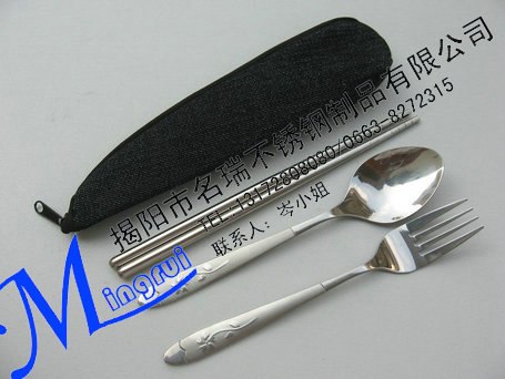 布包不锈钢餐具三件套 可以印制logo 礼品餐具