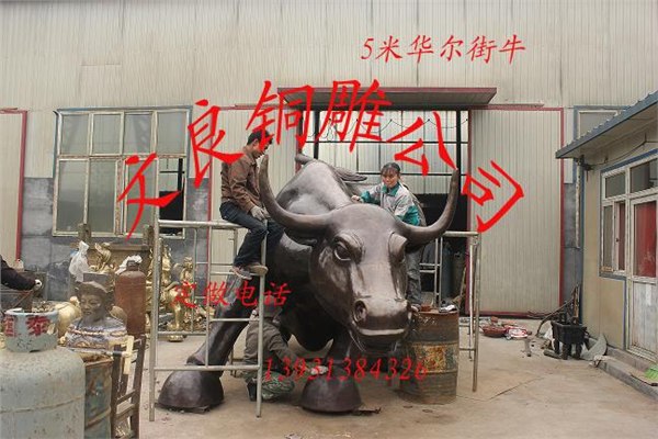 铸铜华尔街牛-铜雕开荒牛-大型铜牛雕塑