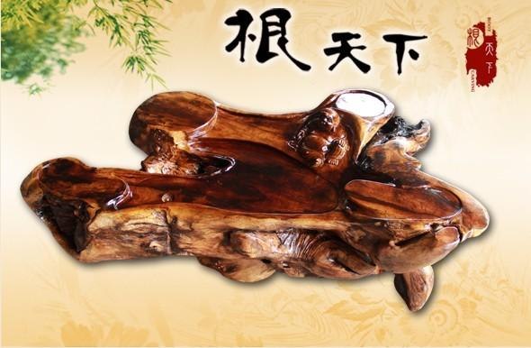 山东加蓬巴花经典蚯蚓纹路 济宁根雕茶海批发 烟台根雕茶桌批发