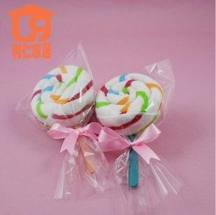 厂家直销彩条棒棒糖毛巾礼品加工生产石磊蛋糕毛巾