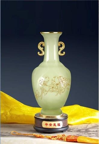 成都礼品商城，玉石琉璃青玉花瓶家居摆件，精美礼玉新年礼品供应