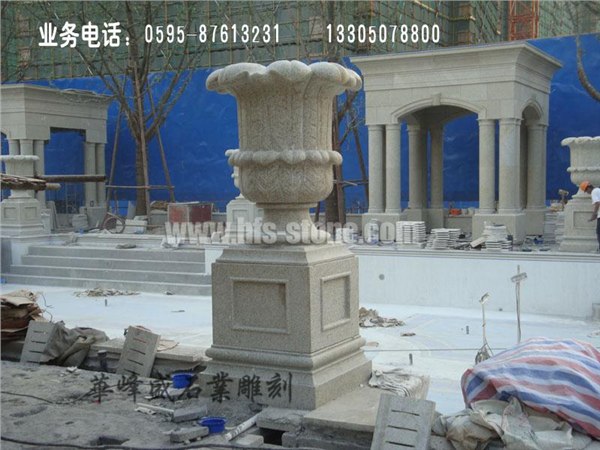 惠安石雕，黄锈石花钵石雕，园林景观石花盆雕刻