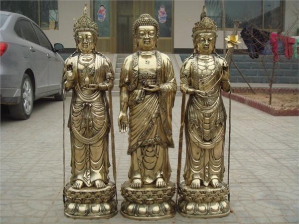 铜雕西方三圣<坐铜西方三圣，站铜西方三圣，铜佛像昌盛铜雕工艺