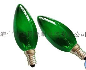 供应烛形彩色灯泡C35透明绿色