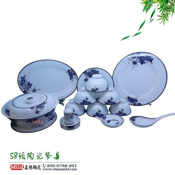 供应景德镇高白瓷餐具 青花玲珑陶瓷餐具