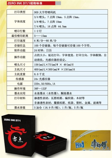 供应ZERO INK D7/1食品喷码机