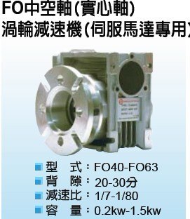供应台湾翔伟FO中空轴实心轴蜗轮减速机伺服马达专用