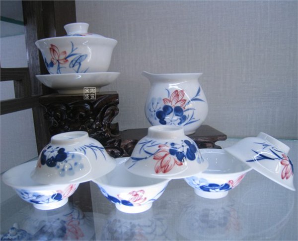 青花手绘茶具 高档礼品茶具 来样定做茶具
