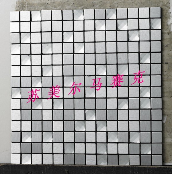供应银色拉丝铝塑板马赛克+水钻-经典搭配