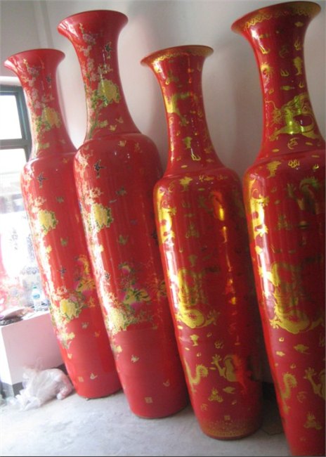 商务花卉大花瓶，景德镇鑫腾陶瓷，中国红大花瓶