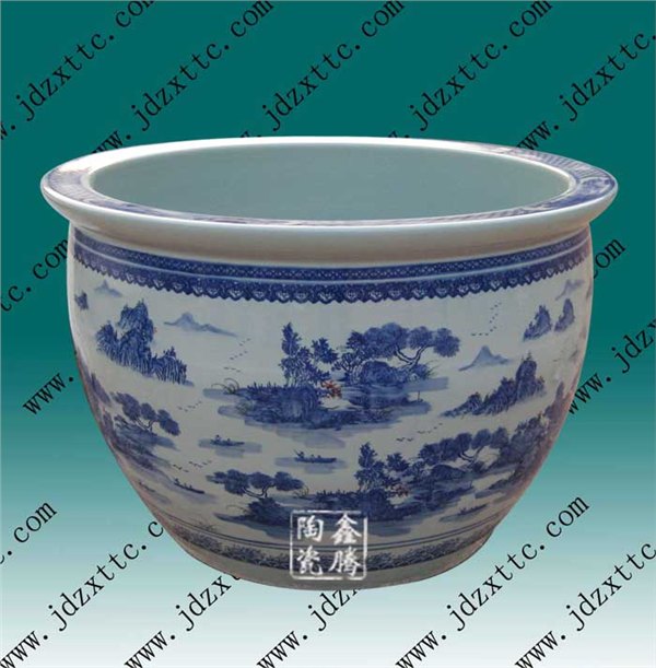 青花陶瓷大缸，厂家直销，青花山水陶瓷大缸