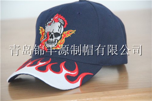 藏青色腈纶6片刺绣帽舌接片外贸棒球帽