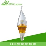 供应微宇LED照明E14尖泡球泡蜡烛灯泡拉尾泡LED水晶灯专用光源3W白