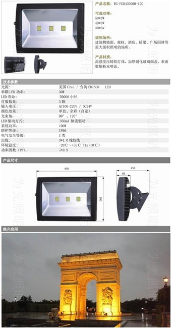 大门照明灯|LED大门投光灯|300WLED招牌灯