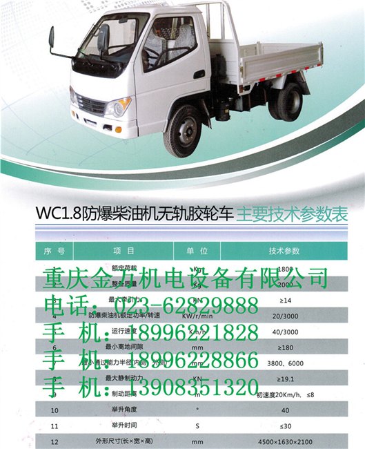 WC1.8防爆柴油机无轨胶轮车 2 产品参数