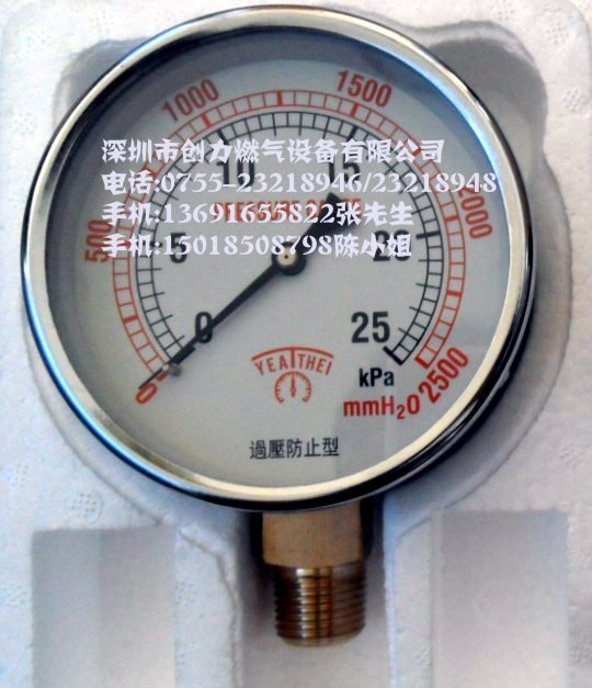 YEATHEI过压防止型压力表10kpa/20kpa/30kpa微压表