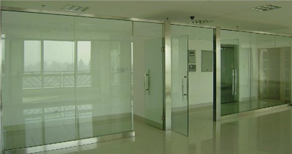 扬州【庆亚品牌】办公楼10mm磨砂钢化玻璃隔断门定做安装