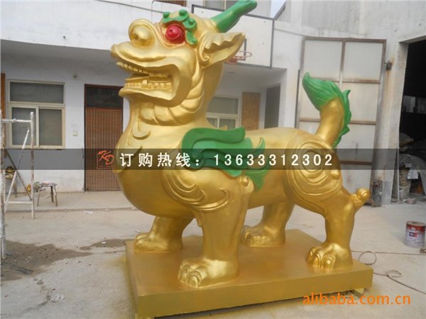 玻璃钢雕塑金狮，玻璃钢雕塑