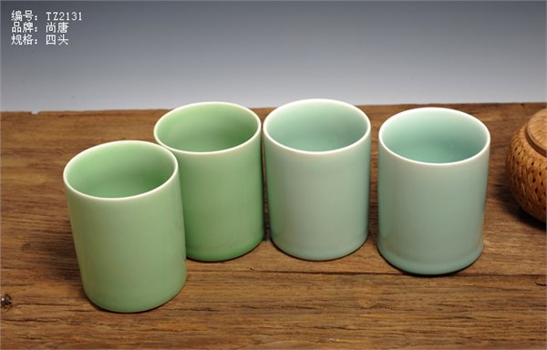 龙泉青瓷茶具水杯套装福禄寿喜四件套精品特价