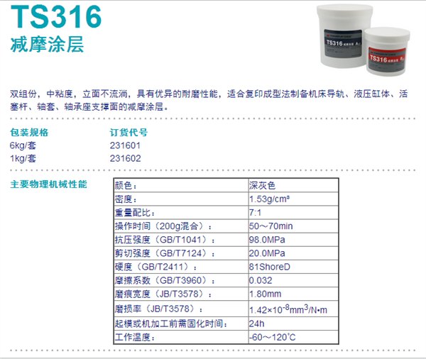 TS316减磨涂层 可赛新TS316 北京天山胶TS316 现货特供