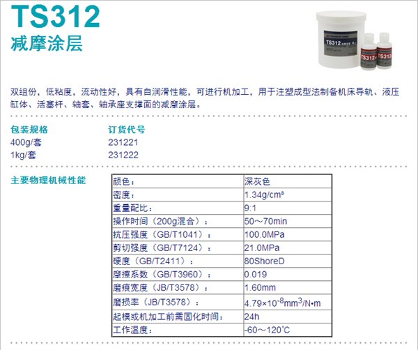 TS312减摩涂层 可赛新TS312 北京天山减磨涂层 现货特供