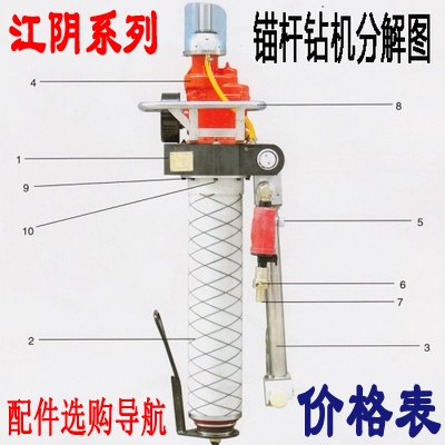 供应山西江阴系列气动锚杆钻机配件选购导航 锚杆钻机分解图