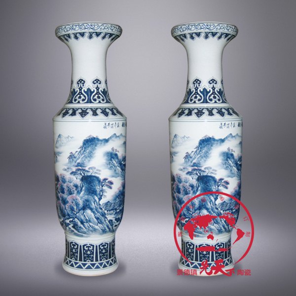 供应校庆礼品陶瓷大花瓶，景德镇手绘青花瓷大花瓶，3米大花瓶