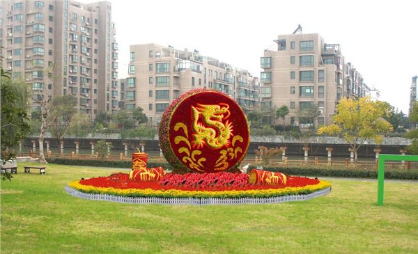 山东立体花坛绿化造型，山东青州五色草造型，山东五色草园艺租摆