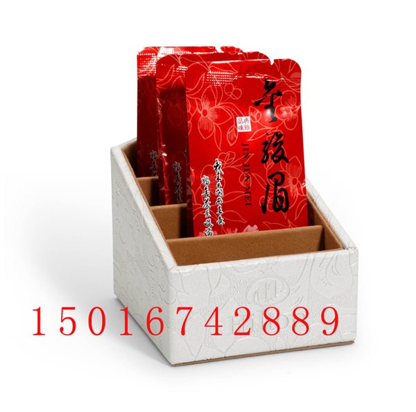 工厂定制高级皮革三格酒店宾馆皮具桌面收纳盒袋包茶叶盒茶叶包装