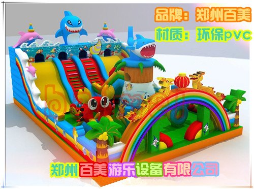 广西南宁鲨鱼充气滑梯-公园大型充气蹦床价格