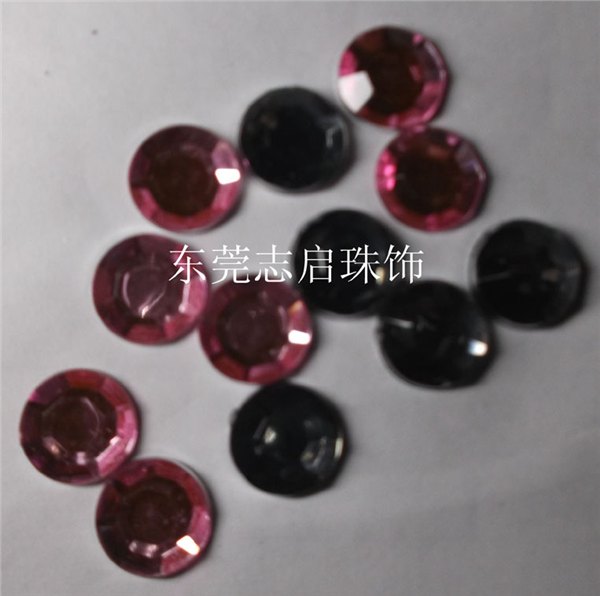 塑胶饰品厂家半面亚克力钻8mm染黑色